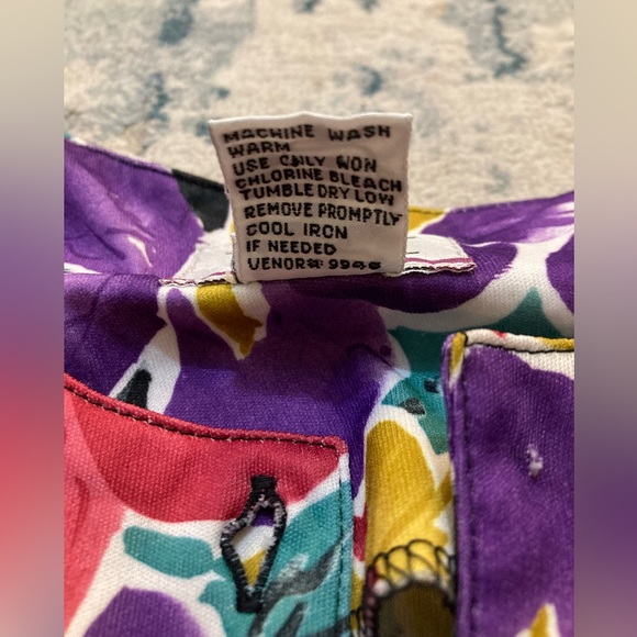 C01 Bridge Gate VTG Satin Top Button Up Blouse Shoulder Pads Floral Medium - Picture 5 of 9